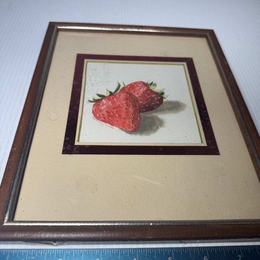 Strawberry Watercolor Painting Mark Clayton Framed And Matted Vintage 1982